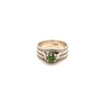 Silver Tripset Green & White Diamond Ring