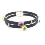 Black Rubber Synthetic Stone cubic Zirconia bracelet