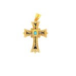 18ct Yellow Gold Filigree Enamel Opal Cross Pendant