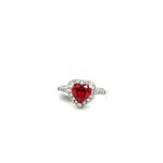 SILVER RED CUBIC HEART HALO RING
