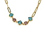 SILVER YELLOW PLATED BLUE AND PINK PAPER CLIP BRACELET