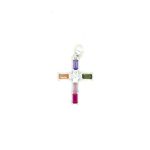 SILVER CUBIC BAG STONE MULTI COLOUR CROSS PENDANT