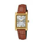 CASIO BROWN LEATHER LADIES WHT RECT DIAL
