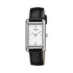 CASIO LADIES ANALOG BLK LEATHER WHT DIAL RECT