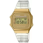 CASIO A168XESG-9ADF ALARM CHRONO ILLUMINATOR R/GOLD CLEAR STRAP