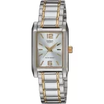 CASIO ANALOG TWO TONE LADIES WATCH WITH SILVER DIAL RECT