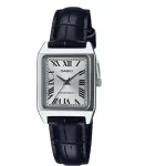 CASIO QUARTZ ROMAN NUMERALS SIL DIAL BLK LEATHER