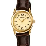 CASIO ANALOG GOLD ROUND DIAL BRWN LEATHER